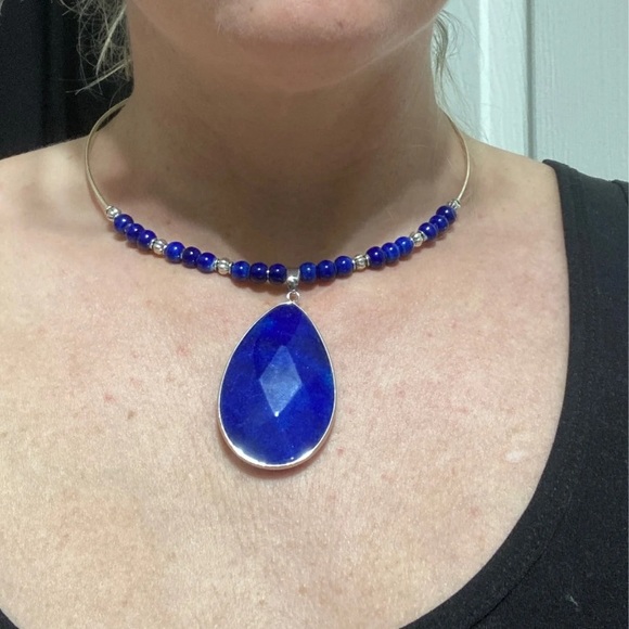Agate handmade deep blue choker pendant - Picture 4 of 4